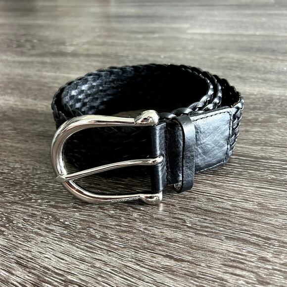 EUC Michael Kors Black Braided Leather Belt Silver Buckle Medium Classic Chic MK main image 8